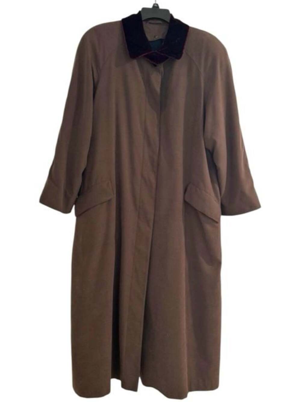 Vintage American Bazaar Trench Coat Taupe Brown with Velvet Collar Size 14